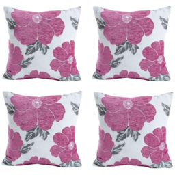 Alan Symonds Chenille Dusky Pink Poppy Floral Cushion with Polyester Filled Pad 45 x 45cm 4 Pack