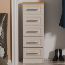 Crowndale Kent Kashmir Ash and Modern Oak 5 Drawer Tall Bedside Cabinet Ready Assembled - thumbnail 1