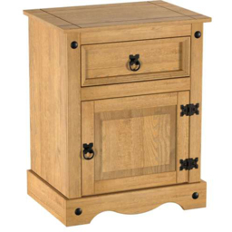 Corona Single Door Single Drawer Brown Pine Wood Large Bedside Table - thumbnail 2