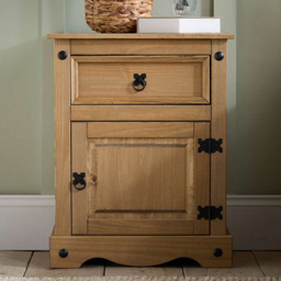 Corona Single Door Single Drawer Brown Pine Wood Large Bedside Table - thumbnail 1
