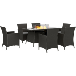 Outsunny 6 Seater Black PE Rattan Garden Dining Set with Fire Pit Table - thumbnail 2