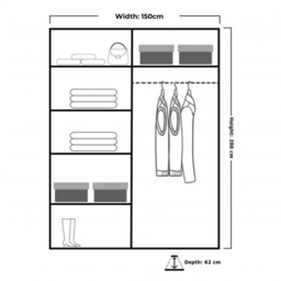 M N Furniture Inovo 2 Door White High Gloss Mirrored Sliding Wardrobe 150cm - thumbnail 4