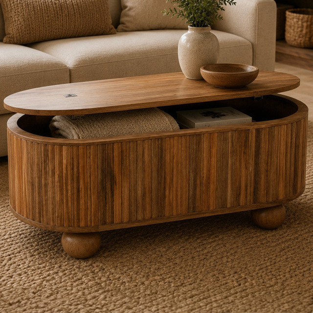 Artisan Furniture Soba Brown Solid Wood Ball Lid-up Storage Coffee Table - image 1
