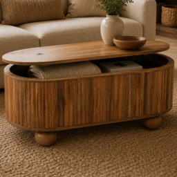 Artisan Furniture Soba Brown Solid Wood Ball Lid-up Storage Coffee Table - thumbnail 1
