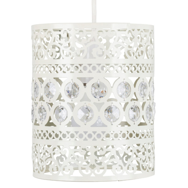 ValueLights Moroccan Style White Ornate Drum Pendant Lamp Shade - image 1