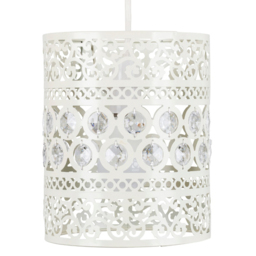 ValueLights Moroccan Style White Ornate Drum Pendant Lamp Shade - thumbnail 1