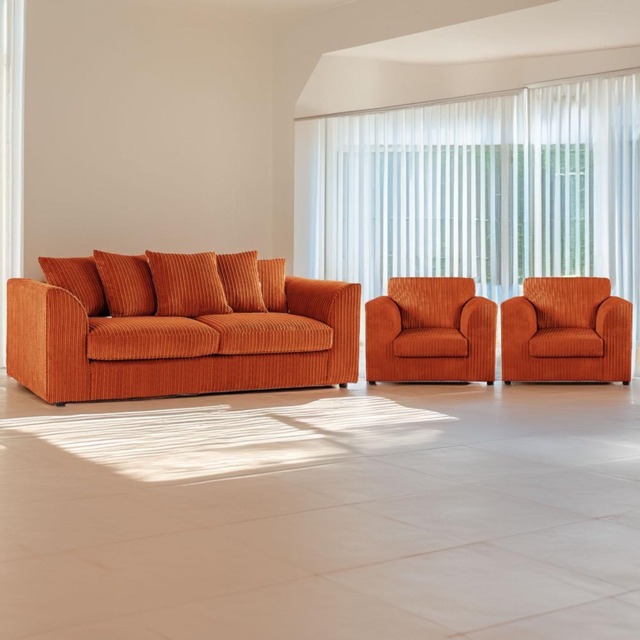 Luxor 5 Seater Orange Jumbo Cord Sofa Set with Scatter Back - image 1