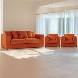 Luxor 5 Seater Orange Jumbo Cord Sofa Set with Scatter Back