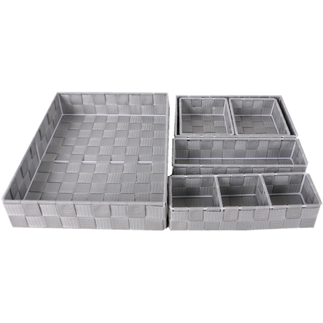 6 Piece Light Grey Woven Baskets Set