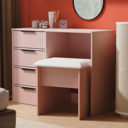 Crowndale Fluted 4 Drawer Kobe Pink Vanity Dressing Table Ready Assembled
