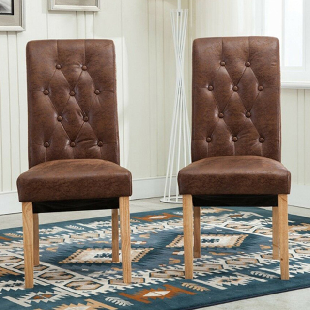 Brown Tufted High Back Fabric Set of 2 Dining Chair - image 1