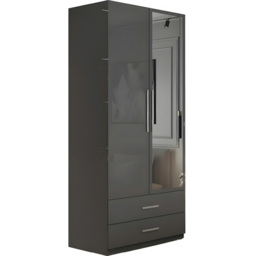 M N Furniture Glossera 2 Door 2 Drawer Grey High Gloss Mirrored Wardrobe 80cm - thumbnail 2