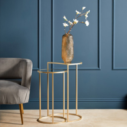 Premier Housewares Avantis Gold Mirrored Top Round Nest of Side Tables Set of 2 - thumbnail 2