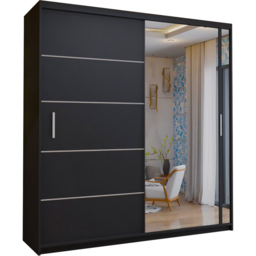 M N Furniture Venece 2 Door Black Mirrored Sliding Wardrobe 180cm - thumbnail 2