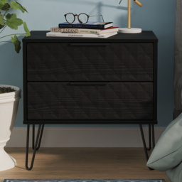 Crowndale Harlequin 2 Drawer Black Ash Side Table Ready Assembled - thumbnail 1