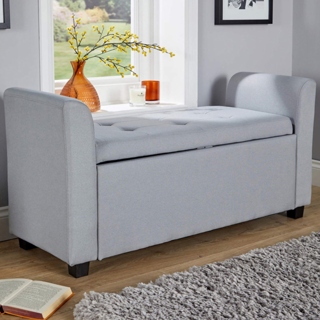 Home Source Verona Sleigh Style Light Grey 2 Seater Storage Bench - image 1