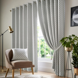 Alan Symonds Wold Ring Top Eyelet Curtains Silver and White 228cm x 228cm