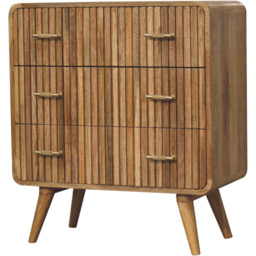 Artisan Furniture Oak 3 Drawer T-Bar Ridged Mango Wood Chest of Drawers - thumbnail 3