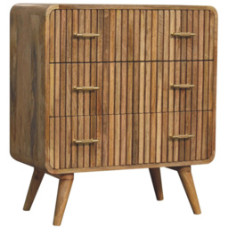 Artisan Furniture Oak 3 Drawer T-Bar Ridged Mango Wood Chest of Drawers - thumbnail 4