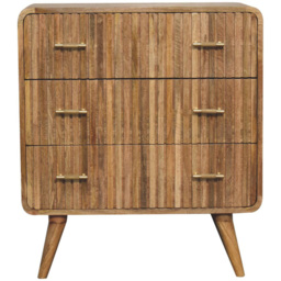 Artisan Furniture Oak 3 Drawer T-Bar Ridged Mango Wood Chest of Drawers - thumbnail 2