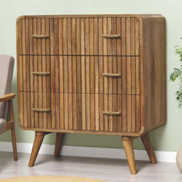 Artisan Furniture Oak 3 Drawer T-Bar Ridged Mango Wood Chest of Drawers - thumbnail 1