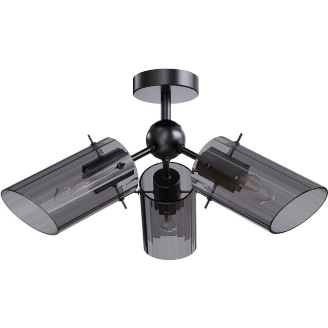 Bodhi 3 Arm Smoked Black Flush Fitting Ceiling Light - image 1