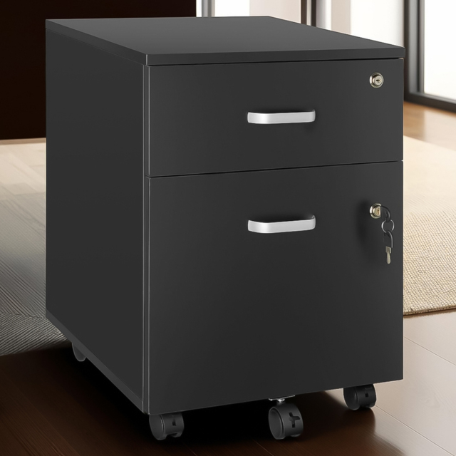 tectake 2 Drawer Black Lockable Rolling Filing Cabinet - image 1