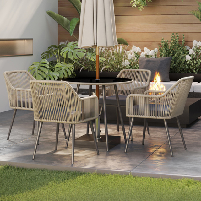 Outsunny 4 Seater Rattan Garden Dining Set Light Brown - image 1