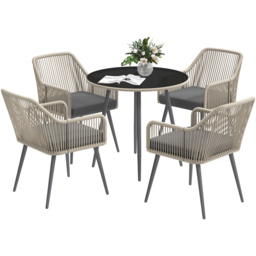 Outsunny 4 Seater Rattan Garden Dining Set Light Brown - thumbnail 2