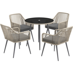 Outsunny 4 Seater Rattan Garden Dining Set Light Brown - thumbnail 3