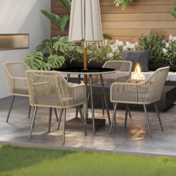 Outsunny 4 Seater Rattan Garden Dining Set Light Brown - thumbnail 1