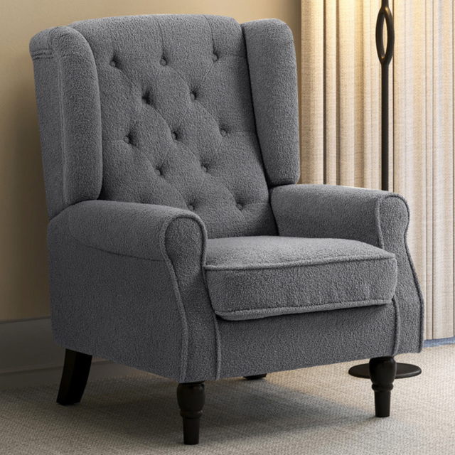 HOMCOM Retro Charcoal Grey Tufted Club Fabric Accent Armchair - image 1