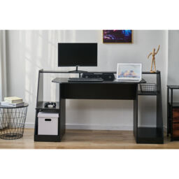 2 Tier Black Gaming Desk with Top Shelf - thumbnail 2
