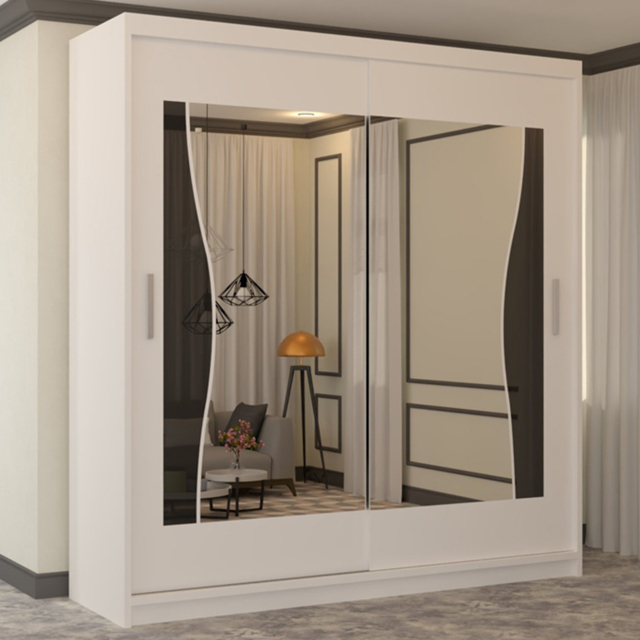 M N Furniture Banton 2 Door White Curved Mirrored Sliding Wardrobe 180cm - image 1