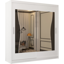 M N Furniture Banton 2 Door White Curved Mirrored Sliding Wardrobe 180cm - thumbnail 2