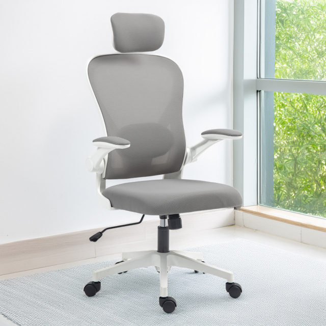 Portland Grey Mesh Ergonomic Lumbar Support Office Chair with Headrest - image 1