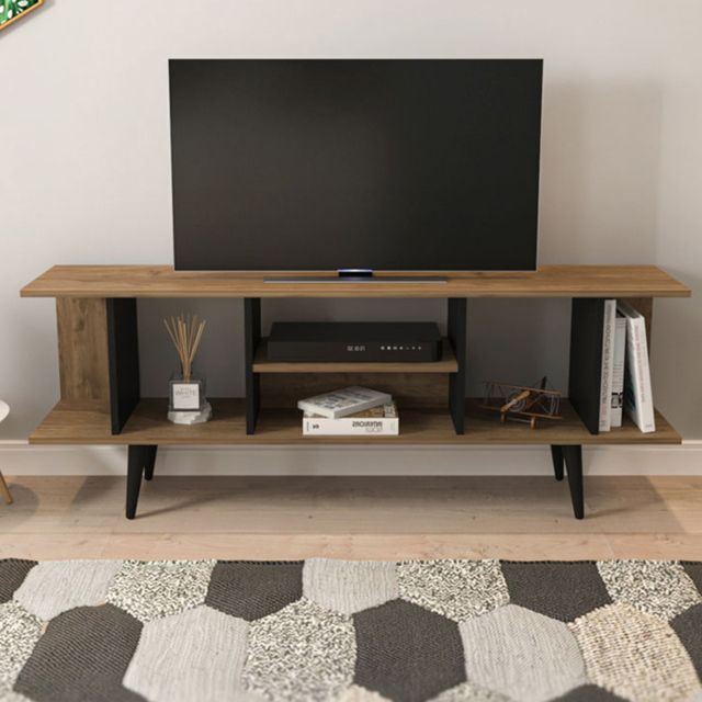 Decorotika Akya 6 Shelf Walnut and Black TV Unit - image 1