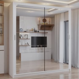 Sliding Wardrobes 4U Chicago White 2 Door Mirror Wardrobe with Adjustable Shelves and Hanging Rails - thumbnail 1