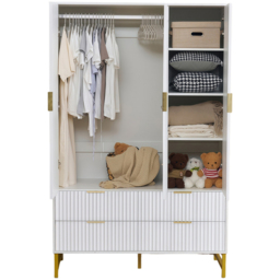 Langham 3 Door 4 Drawer White Ridged Fluted Wardrobe - thumbnail 3