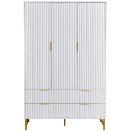 Langham 3 Door 4 Drawer White Ridged Fluted Wardrobe - thumbnail 2