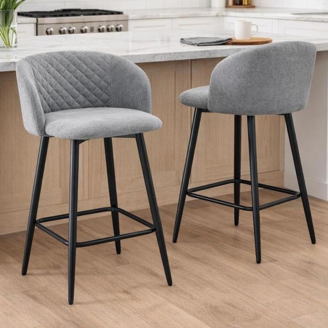FWStyle Amara Grey Linen Upholstered Swivel Bar Dining Chair Set of 2 - image 1