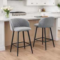 FWStyle Amara Grey Linen Upholstered Swivel Bar Dining Chair Set of 2 - thumbnail 4