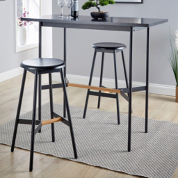 Home Source 2 Seater Black Metal Bar Stool Set