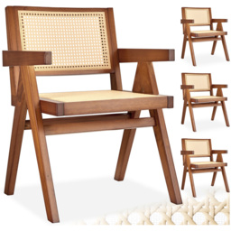Tectake Lizzy Set of 4 Dark Oak Rattan Dining Chair - thumbnail 2