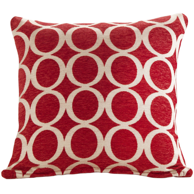 Alan Symonds Chenille Red Geometric O Cushion with Polyester Filled Pad 45 x 45cm 4 Pack