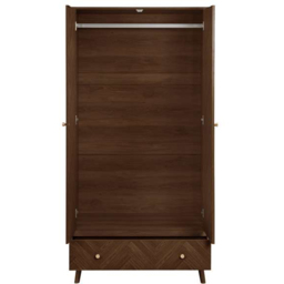 Herringford Walnut 2 Door Single Drawer Chevron Wardrobe - thumbnail 4