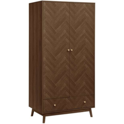Herringford Walnut 2 Door Single Drawer Chevron Wardrobe - thumbnail 2