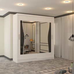 M N Furniture Banton 2 Door White Curved Mirrored Sliding Wardrobe 120cm - thumbnail 4
