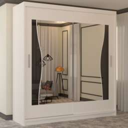 M N Furniture Banton 2 Door White Curved Mirrored Sliding Wardrobe 120cm - thumbnail 1