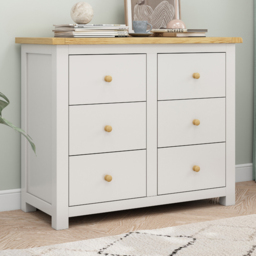 Cabinet Bits Maggiori 6 Drawer Off White Chest of Drawers with Wooden Knob - thumbnail 1